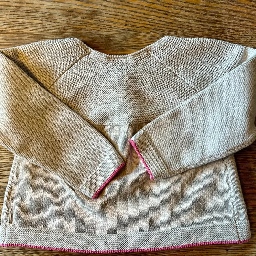 Hanna Andersson Cotton Knit Cardigan – Oatmeal & Pink Trim – 4–6Y - Picture 2 of 5